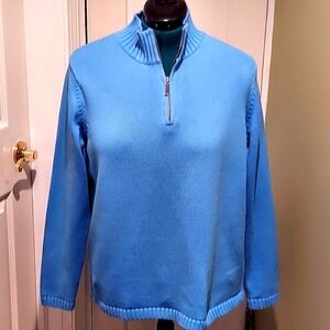L L  Bean Women's Blue Quarter -Zip Sweater